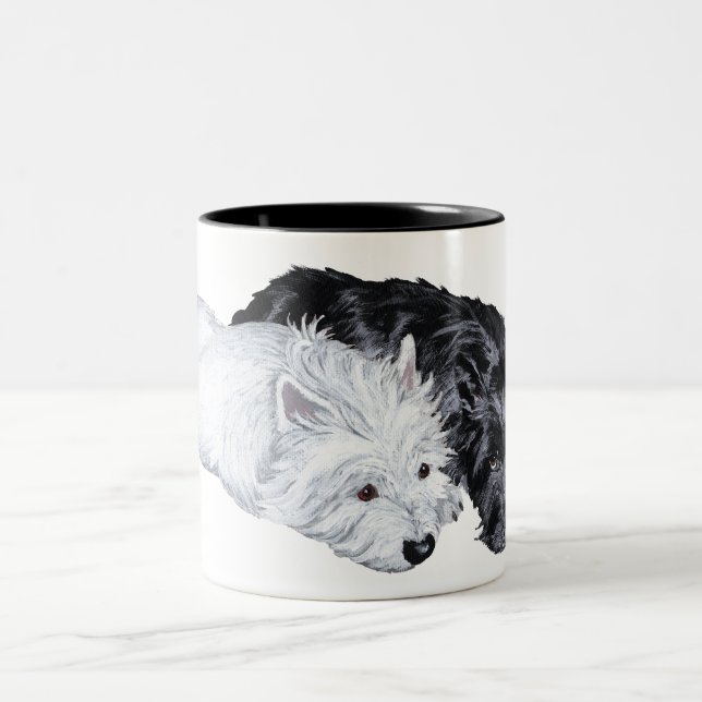 Tasse 2 Couleurs Westie & Scottie au repos (Centre)