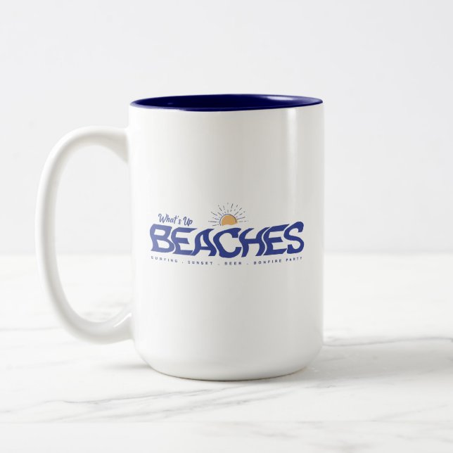 Tasse 2 Couleurs What's Up Beaches Funny Beach Pun Vacances d'été (Gauche)