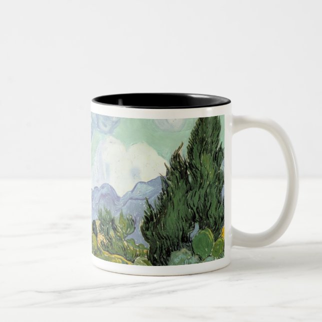 Tasse 2 Couleurs Wheatfield de Vincent van Gogh | avec des cyprès, (Droit)