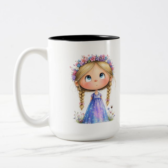 Tasse 2 Couleurs Whimsical Flower Crown Girl Cute Kids Art (Gauche)