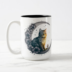 Tasse 2 Couleurs Whimsical Moonlit Cat Art