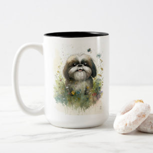 Tasse 2 Couleurs Whimsical Shih Tzu Watercolor