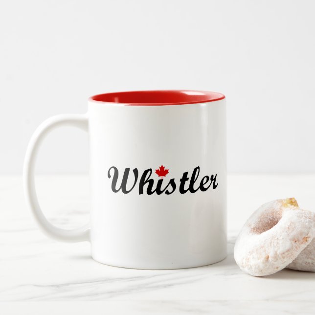 Tasse 2 Couleurs Whistler Canada Script Texte Petite feuille d'érab (Avec donut)