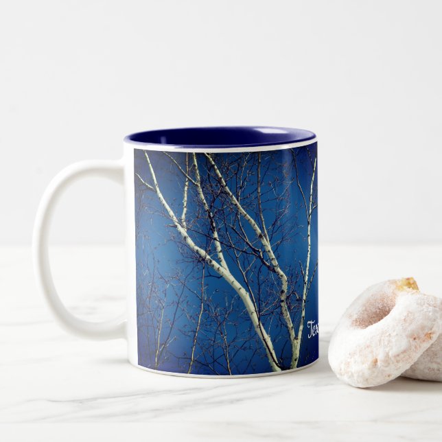 Tasse 2 Couleurs White Birch Tree Blue Sky Personnalisé (Avec donut)