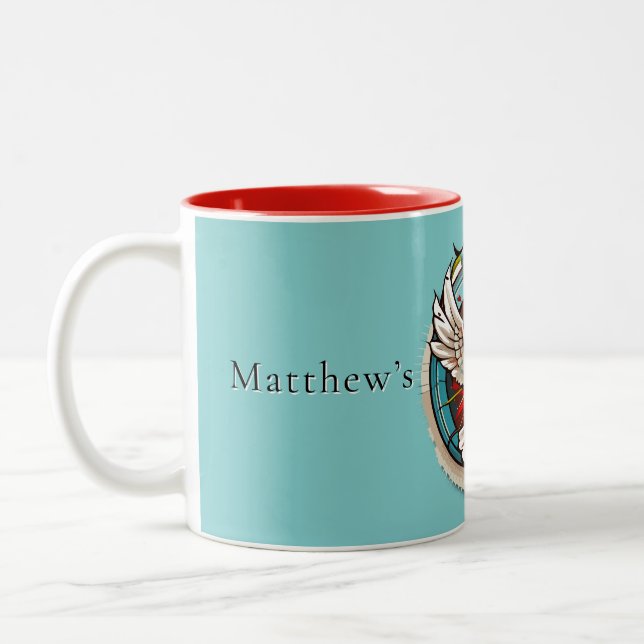 Tasse 2 Couleurs White Dove Turquoise Blue Confirmation Célébration (Gauche)
