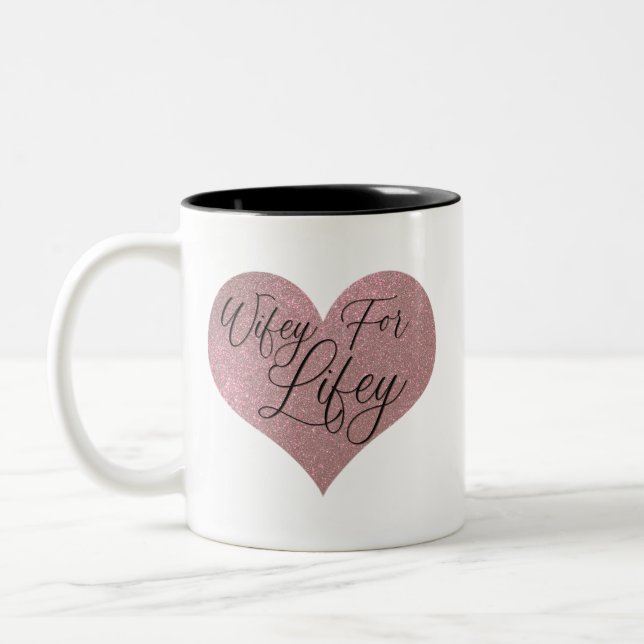 Tasse 2 Couleurs Wifey pour Lifey Citation Rose Gold Parties scinti (Gauche)