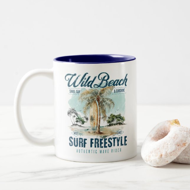 Tasse 2 Couleurs Wild Beach – Surf Freestyle Retro Beach (Avec donut)