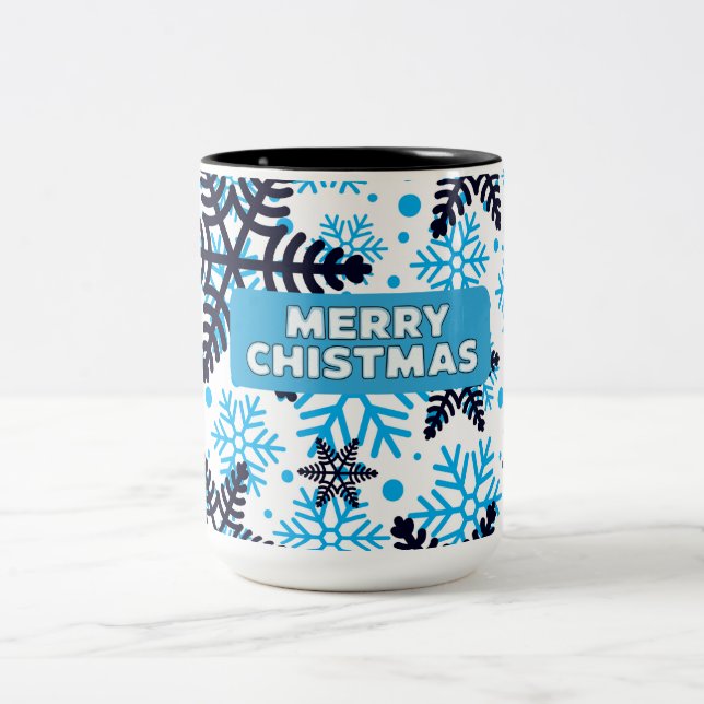 Tasse 2 Couleurs Winter Snowflake Pattern with Merry Christmas (Centre)