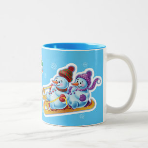 Tasse 2 Couleurs Winter Wonderland snow people muette nom personnal