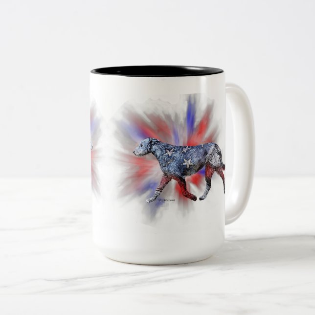 Tasse 2 Couleurs Wolfhound irlandais patriotique rouge blanc et ble (Devant droit)