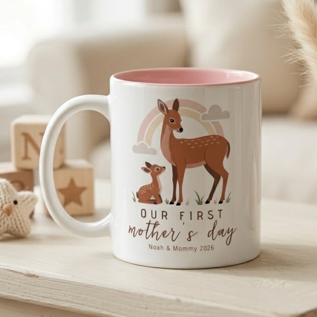 Tasse 2 Couleurs Woodland Deer Mom Baby First Mothers Day Soft Love (Créateur téléchargé)