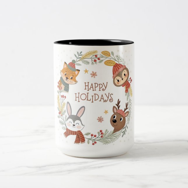 Tasse 2 Couleurs Woodland Friends Happy Holidays Circle (Centre)