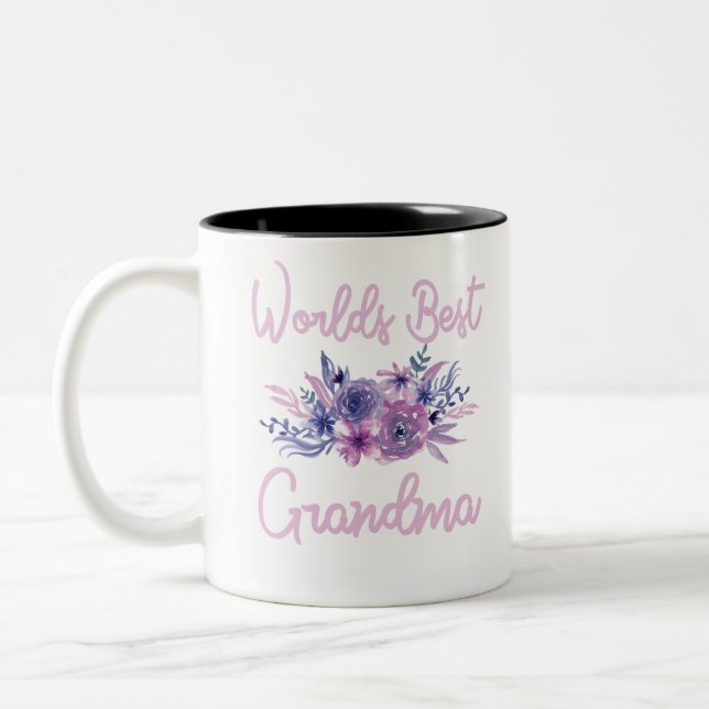 Tasse 2 Couleurs World Best Grandma tshirt Purple Aqua Flower (Gauche)