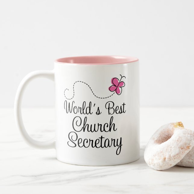 Tasse 2 Couleurs Worlds Best Church Secrétaire (Avec donut)