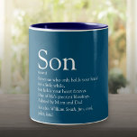 Tasse 2 Couleurs World's Best Ever Son Definition Modern Blue Fun<br><div class="desc">Personalise for your special son or hijo to create a unique gift. A perfect way to show him how amazing he is every day. Designed by Thisisnotme©</div>