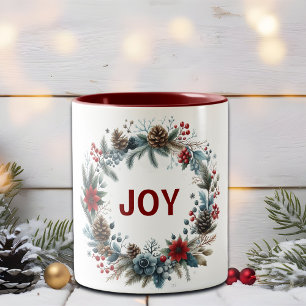 Tasse 2 Couleurs Wreath de cônes de pin floral d'hiver