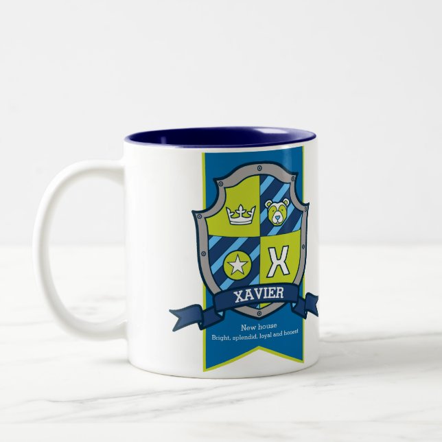 Tasse 2 Couleurs Xavier lettre X crête bleu nom vert signifiant (Gauche)