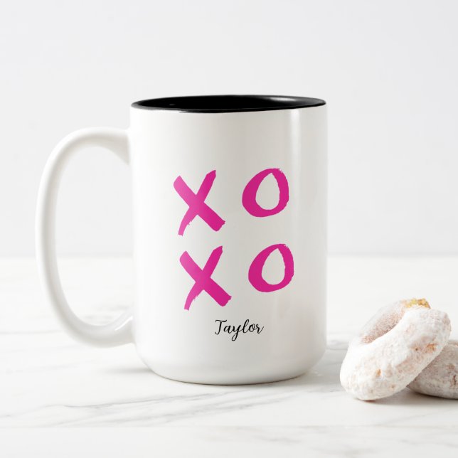 Tasse 2 Couleurs XOXO de Valentine personnalisée rose fille (Avec donut)
