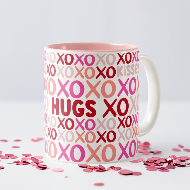 Tasse 2 Couleurs XOXO Enceintes et baisers rose et rouge Cute galen (XOXO Hugs and Kisses Pink and Red Cute Galentine Two-Tone Coffee Mug)