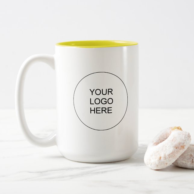 Tasse 2 Couleurs Yellow & White Business Logo Promotional Brand (Avec donut)