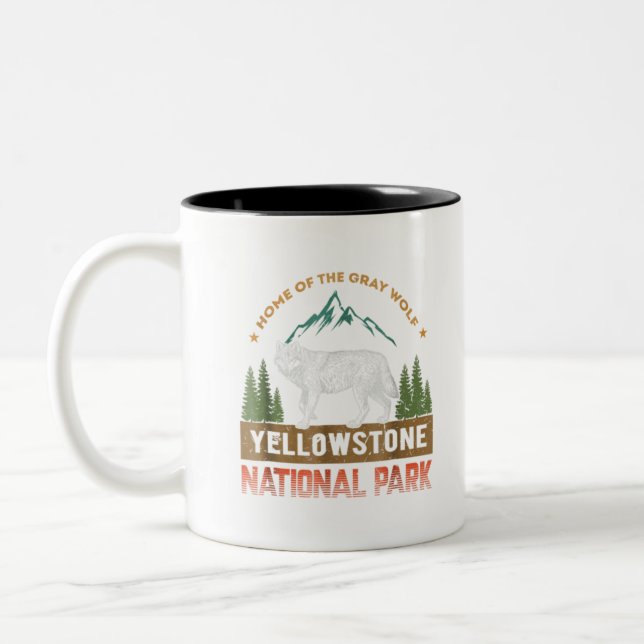 Tasse 2 Couleurs Yellowstone National Park T-Shirt Wolf Hommes Vint (Gauche)