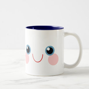 Tasse 2 Couleurs Yeux bleus kawaii visage souriant et calme doux