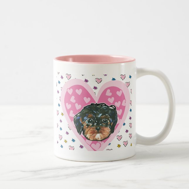 Tasse 2 Couleurs Yorkie Poo de la Saint-Valentin (Droit)