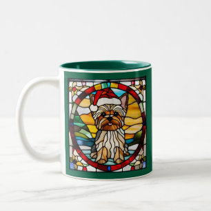 Tasse 2 Couleurs Yorkie Vitrail de Noël