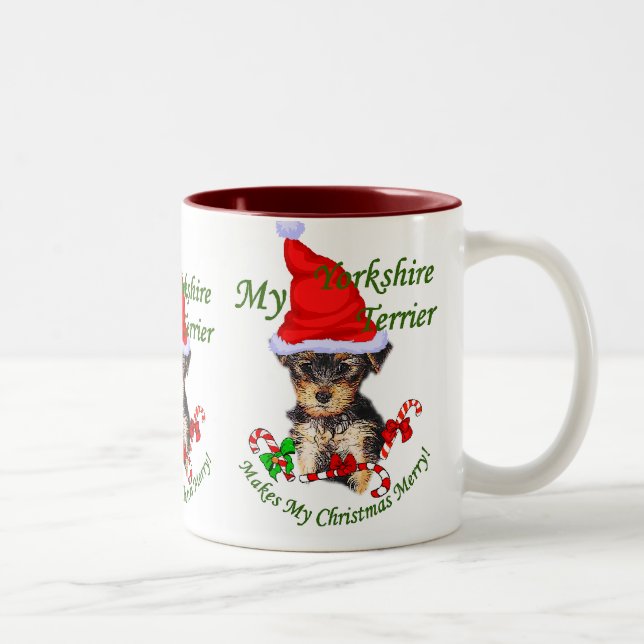 Tasse 2 Couleurs Yorkshire Terrier Cadeaux de Noël (Droit)