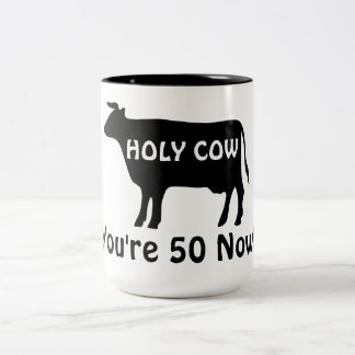 Tasse 2 Couleurs You're 50 Now Holy Cow Funny Cow Theme Birthday