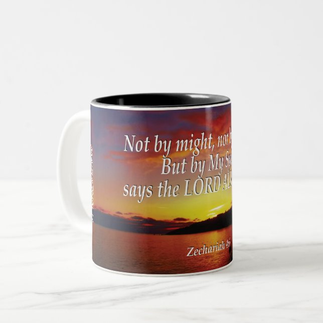 Tasse 2 Couleurs Zacharie 4:6 NON PAR LA POSSIBILITÉ Écriture perso (Devant gauche)