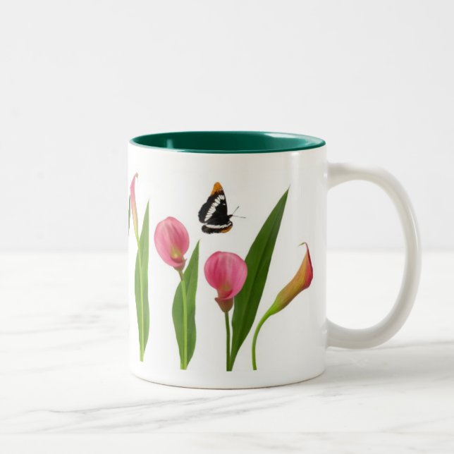 Tasse 2 Couleurs Zantedeschias roses avec des papillons (Droit)
