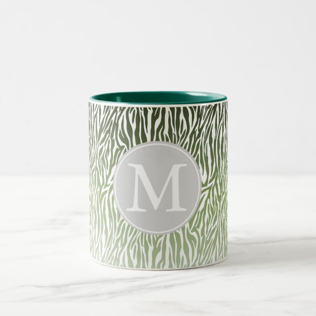 Tasse 2 Couleurs Zèbre vert sauvage Imprimer Ombre Monogramme (Centre)