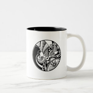 Tasse 2 Couleurs Zendala abstrait noir et blanc sur le cercle