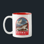Tasse 2 Couleurs Zermatt Suisse Illustration Voyage Art Retro<br><div class="desc">Design de déplacement vectoriel rétro Zermatt. Zermatt,  dans le canton du Valais,  est une station de montagne réputée pour le ski,  les escalades et le randonnée.</div>