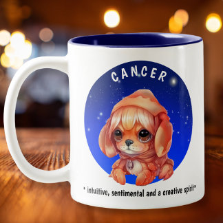 Tasse 2 Couleurs Zodiac Cancer Cute Watercolor nom personnalisé dat