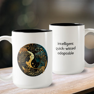 Tasse 2 Couleurs Zodiac Gemini Gold et Black Watercolor