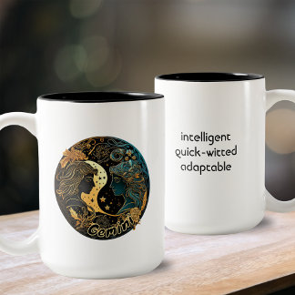 Tasse 2 Couleurs Zodiac Gemini Gold et Black Watercolor