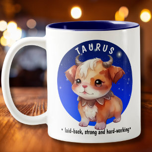 Tasse 2 Couleurs Zodiac Taurus Cute Watercolor Chien date du nom pe