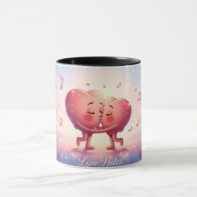 Tasse 330ml Cœurs qui s'embrassent “Notes d'amour” (Centre)