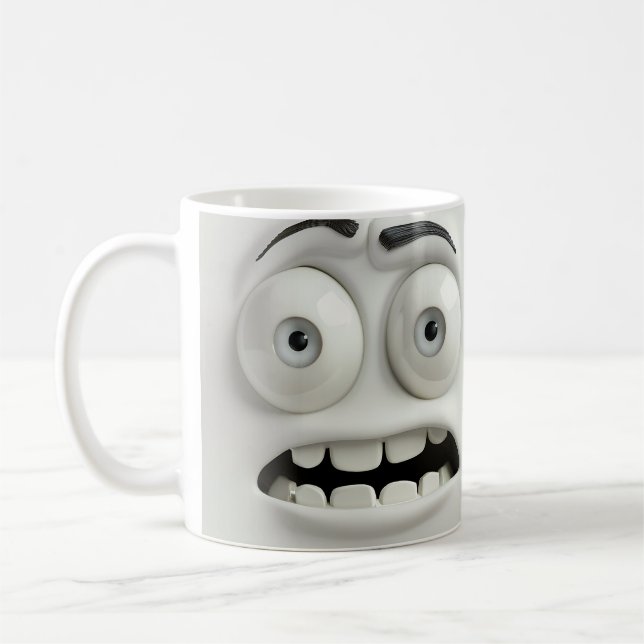 Tasse 3D avec visage sarcastique effrayé (Gauche)