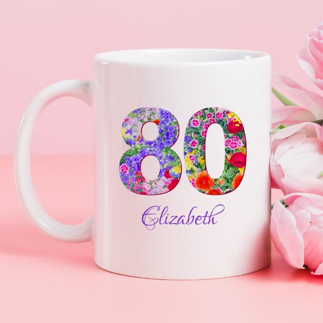 tasse 80 ans nom floral coloré (Créateur téléchargé)