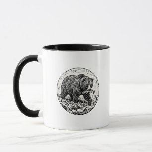 Tasse à accent noir avec ours grizzly saumon en gr