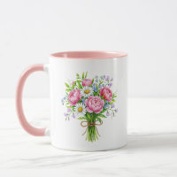 Tasse à accent rose aquarelle bouquet de pivoine d