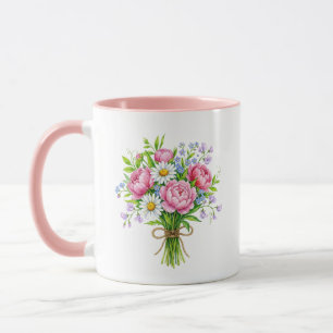 Tasse à accent rose aquarelle bouquet de pivoine d