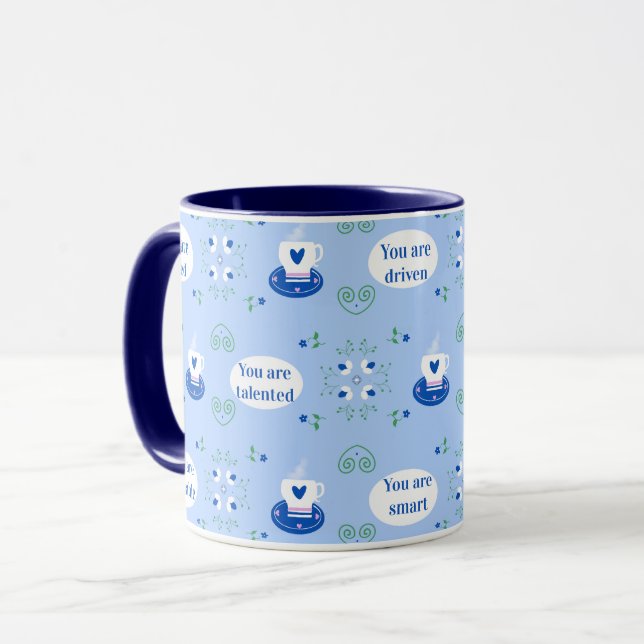 Tasse à affirmations sur le thème de la tasse bleu (Devant gauche)
