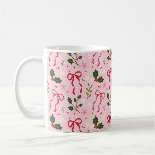 Tasse à arc de houx de Noël rose