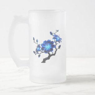 Tasse à bière à branche florale lumineuse bleue