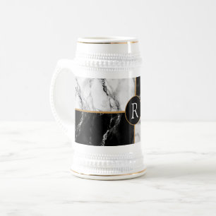 Tasse à bière à lettre personnalisée Marbre noir e