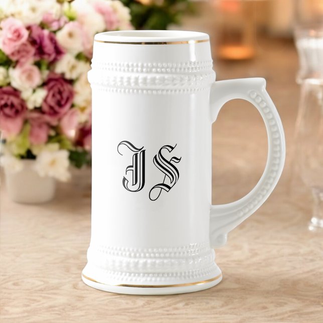 Tasse à bière en céramique blanche avec initiales  (MISOOK White Beer Stein with Initials)